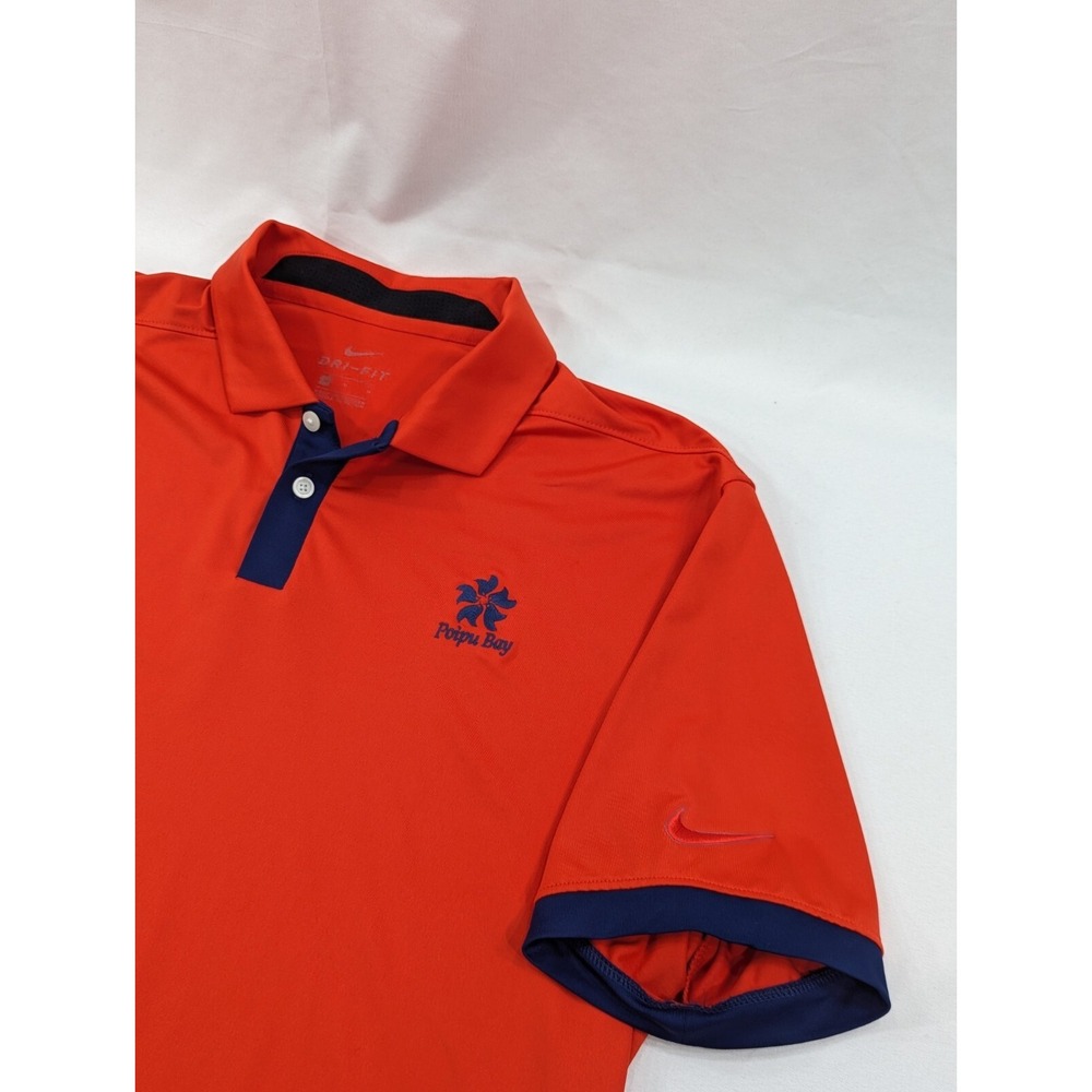 Nike Dri Fit Mens M Polo Shirt Orange Swoosh Logo Embroider Poipu Bay Golf